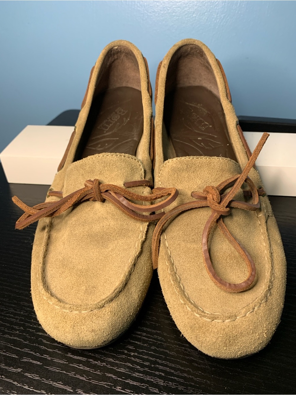Born Women's Suede Loafers in Tan with Leather Bow
